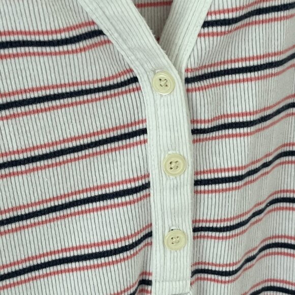 GAP Fitted Stripe Henley Puff Sleeve Top Size Medium - Picture 7 of 9